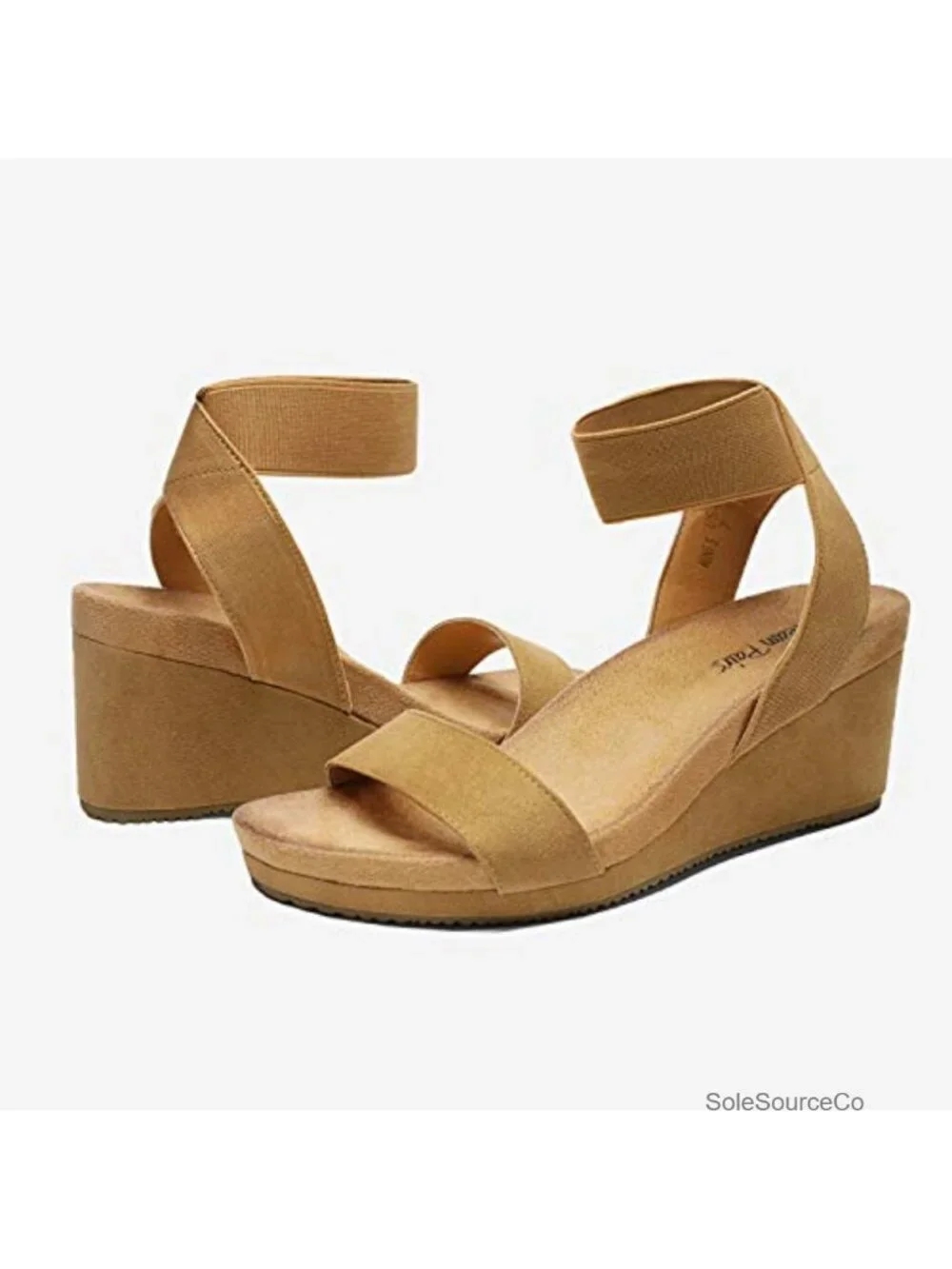 Womens Wedge Sandals Ankle Strap Platform Faux Suede Elastic